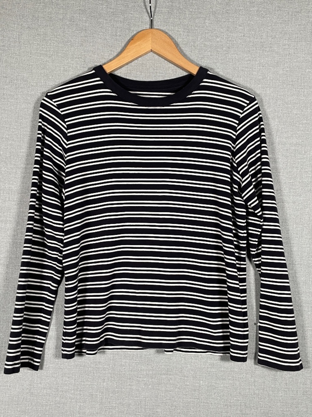 Lands' End Striped Long Sleeve Crewneck Tee Navy White Petite Large Parisian